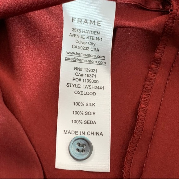 FRAME Shirred Silk Peplum Blouse in OXBLOOD NWOT - Picture 12 of 12